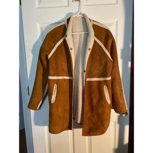 Sherpa-Lined Brown Suede Coat